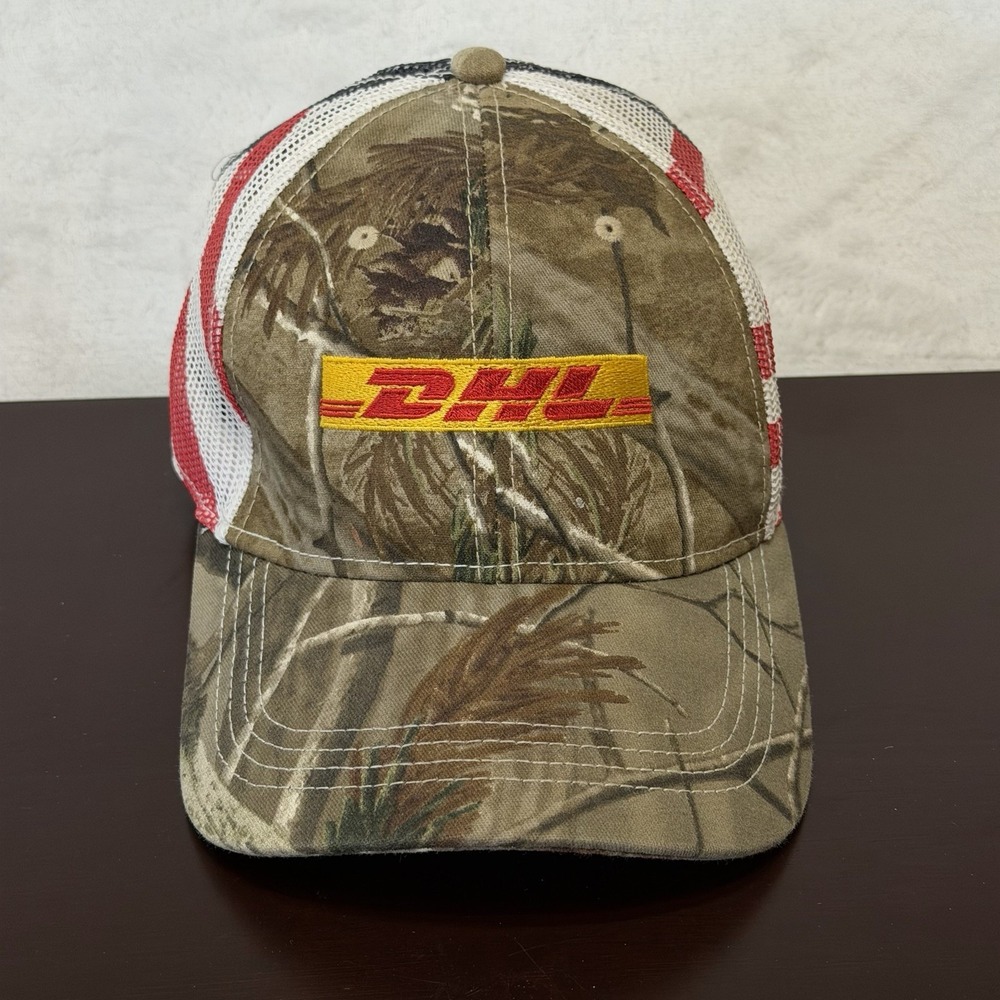 DHL Camo American Flag Mesh USA Trucker Hat Cap Strapback Adjustable